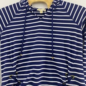 Michael Michael Kors Navy White‎ Striped Hoodie Nautical Lace Up Pullover